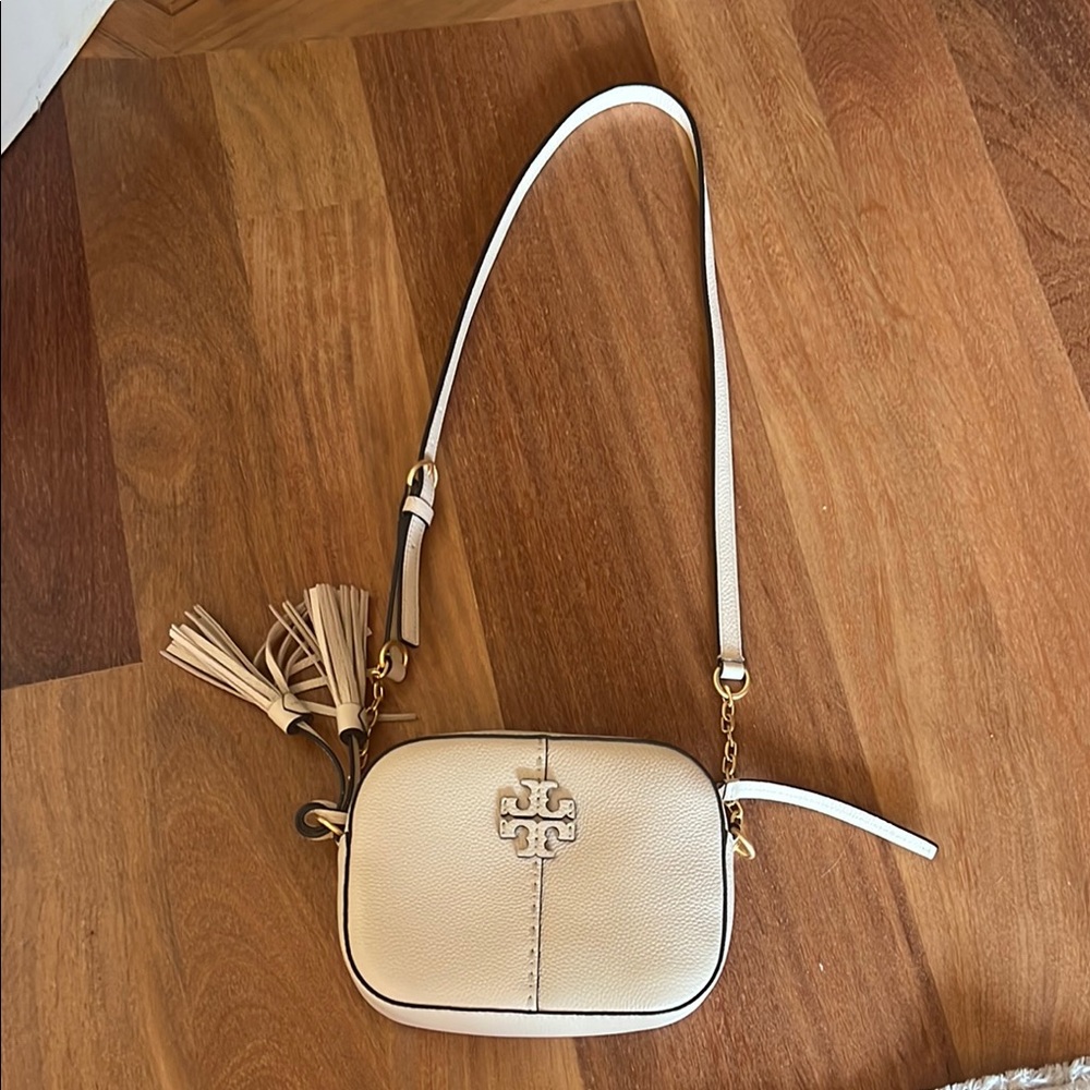Tory Burch Cream Camera Crossbody Bag with Gold Hardware